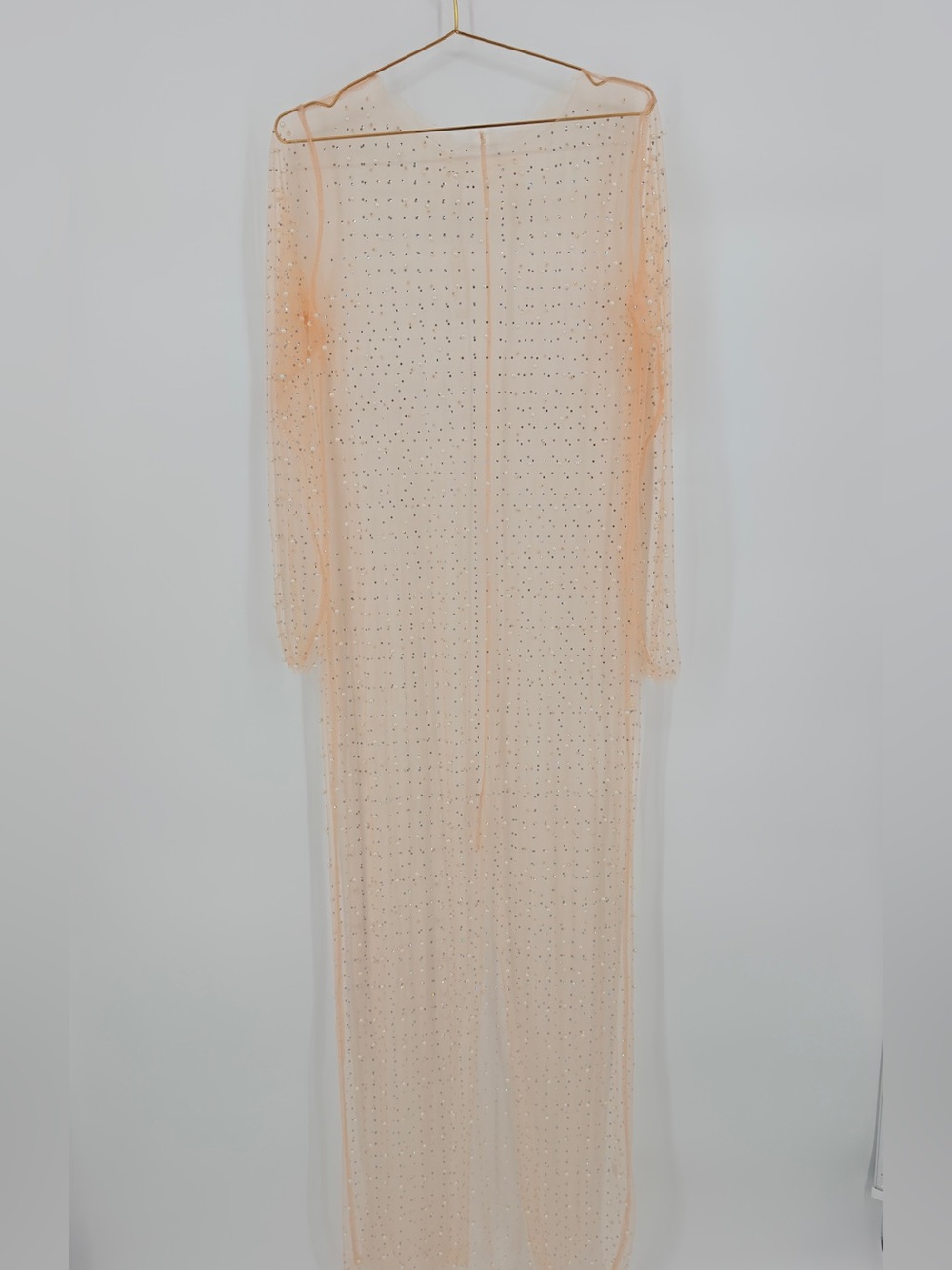 Sheer Rhinestone Pearl Mesh Duster Maxi Kimono Cover Up Size Large